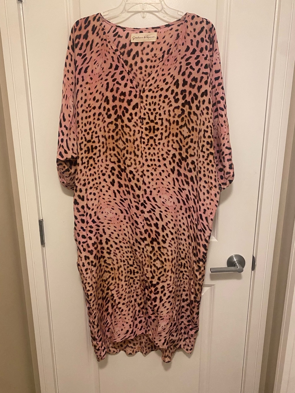 Graham & Spenser pink leopard silk kaftan L